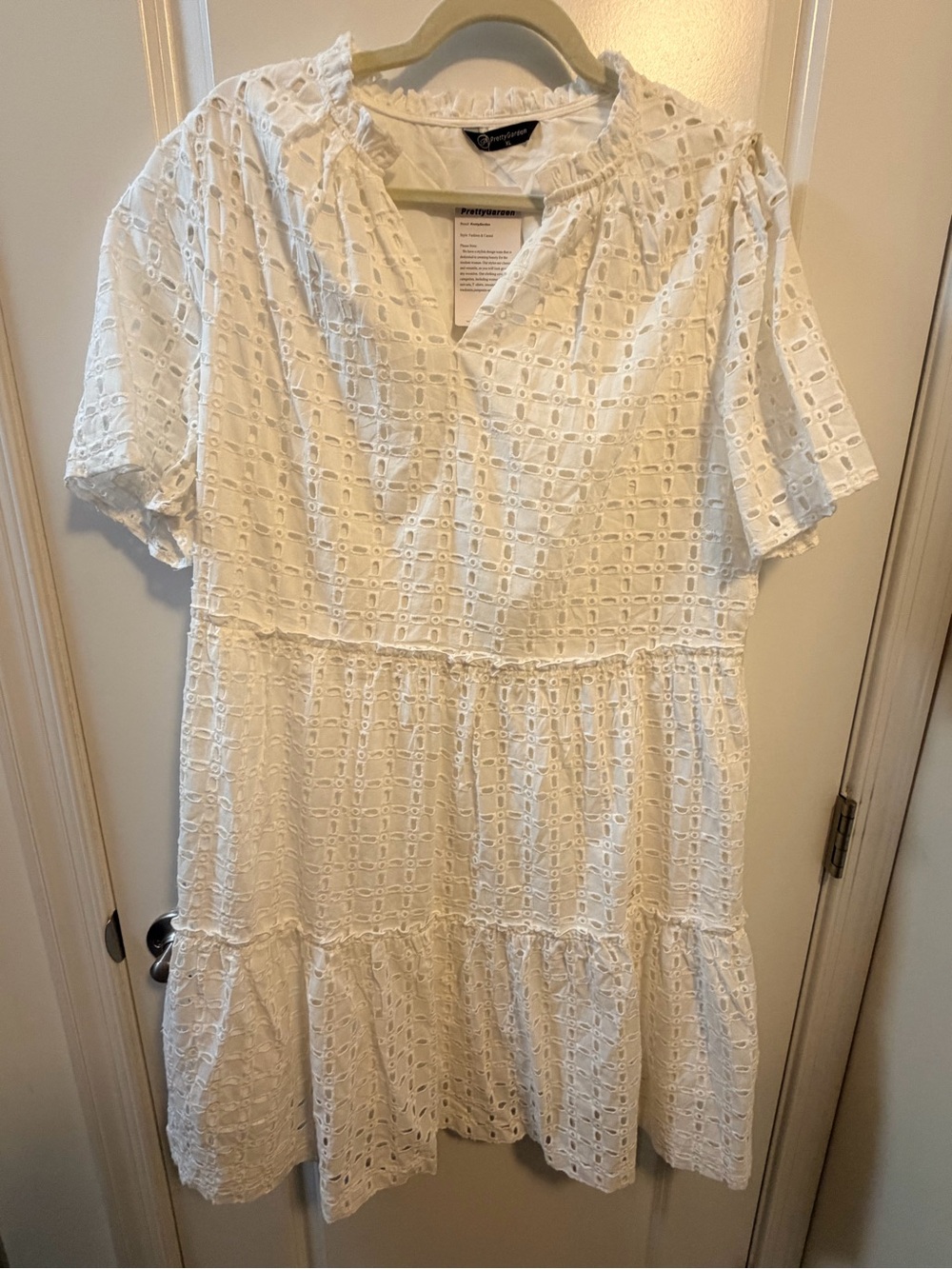 Eyelet Tiered Short-Sleeve Dress - White
